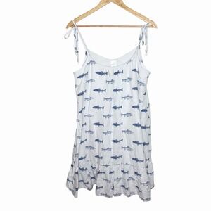 Cynthia Rowley Linen Fish Mini Dress Blue White Womens M Nautical Preppy Beach